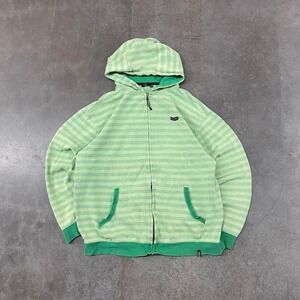 Volcom Green Striped Full Zip Hoodie Y2K Skate Mens XL